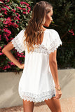 White Womens Lace Top Pom Pom Splicing Square Neck Blouse LC25112089-1