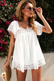 White Womens Lace Top Pom Pom Splicing Square Neck Blouse LC25112089-1