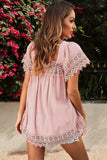 Pink Womens Lace Top Pom Pom Splicing Square Neck Blouse LC25112089-10