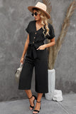 LC643609-2-S, LC643609-2-M, LC643609-2-L, LC643609-2-XL, LC643609-2-2XL, Black Women's Casual Long Pants Romper V Neck Pocketed Jumpsuit