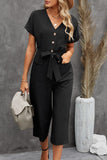 LC643609-2-S, LC643609-2-M, LC643609-2-L, LC643609-2-XL, LC643609-2-2XL, Black Women's Casual Long Pants Romper V Neck Pocketed Jumpsuit