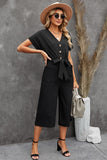 LC643609-2-S, LC643609-2-M, LC643609-2-L, LC643609-2-XL, LC643609-2-2XL, Black Women's Casual Long Pants Romper V Neck Pocketed Jumpsuit