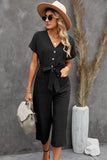 LC643609-2-S, LC643609-2-M, LC643609-2-L, LC643609-2-XL, LC643609-2-2XL, Black Women's Casual Long Pants Romper V Neck Pocketed Jumpsuit