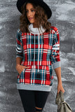 Red Hoodies for Women Buffalo Plaid Print Sherpa Patchwork High Neck Drawstring Sweatshirt LC2539992-3