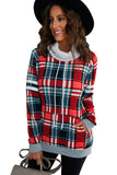 Red Hoodies for Women Buffalo Plaid Print Sherpa Patchwork High Neck Drawstring Sweatshirt LC2539992-3