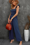 Blue Ruffle Sleeve Smocked Bodice Wide Leg Jumpsuit for Women LC643773-5