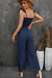 Blue Ruffle Sleeve Smocked Bodice Wide Leg Jumpsuit for Women LC643773-5