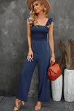 Blue Ruffle Sleeve Smocked Bodice Wide Leg Jumpsuit for Women LC643773-5