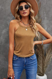 LC2564998-17-S, LC2564998-17-M, LC2564998-17-L, LC2564998-17-XL, LC2564998-17-2XL, Brown Womens Summer Halter High Neck Tank Top Sexy Sleeveless Shirts