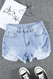 Sky Blue Womens Casual Jeans Distressed Frayed Denim Shorts LC783905-4