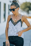 White Women's V Neck Printed Lace Tank Top Summer Camisole LC256335-1