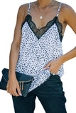 White Women's V Neck Printed Lace Tank Top Summer Camisole LC256335-1