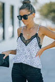 White Women's V Neck Printed Lace Tank Top Summer Camisole LC256335-1