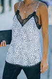 White Women's V Neck Printed Lace Tank Top Summer Camisole LC256335-1