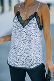 White Women's V Neck Printed Lace Tank Top Summer Camisole LC256335-1