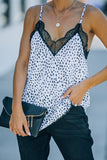 White Women's V Neck Printed Lace Tank Top Summer Camisole LC256335-1