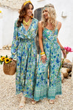 Green Women's Summer Boho Floral Print Sleeveless Wide Leg Jumpsuit LC643937-9