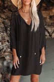 Black White T Shirt Dress V Neck Lace Shoulder Beach Dress LC421346-2