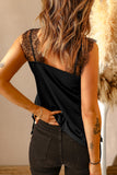 LC251886-2-S, LC251886-2-M, LC251886-2-L, LC251886-2-XL, LC251886-2-2XL, Black Women's V Neck Sleeveless Lace Trim Camisole Sleeveless Tank Top