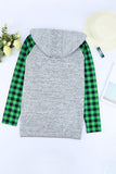 Green Womens Splicing Kangaroo Pocket Buttoned Plaid Hoodie LC2539575-9