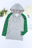 Green Womens Splicing Kangaroo Pocket Buttoned Plaid Hoodie LC2539575-9
