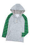 Green Womens Splicing Kangaroo Pocket Buttoned Plaid Hoodie LC2539575-9