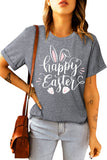 LC25214597-11-S, LC25214597-11-M, LC25214597-11-L, LC25214597-11-XL, LC25214597-11-2XL, Gray Happy Easter Bunny Graphic Print Tee Short Sleeve T-Shirt Top