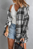 LC8511482-11-S, LC8511482-11-M, LC8511482-11-L, LC8511482-11-XL, LC8511482-11-2XL, Gray Women's Flannel Plaid Jacket Long Sleeve Buttoned Shirts Coats Shacket