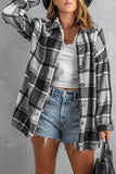 LC8511482-11-S, LC8511482-11-M, LC8511482-11-L, LC8511482-11-XL, LC8511482-11-2XL, Gray Women's Flannel Plaid Jacket Long Sleeve Buttoned Shirts Coats Shacket