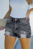 Black Womens Casual Jeans Distressed Frayed Denim Shorts LC783905-2