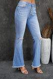 Sky Blue Flare Bell Bottoms Jeans for Women High Rise Distressed Denim Jeans LC783619-4