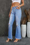 Sky Blue Flare Bell Bottoms Jeans for Women High Rise Distressed Denim Jeans LC783619-4