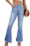 Sky Blue Flare Bell Bottoms Jeans for Women High Rise Distressed Denim Jeans LC783619-4