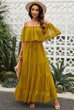 Yellow Ruffle White Off the Shoulder Dress Swiss Dot Maxi Dress LC614462-7