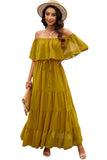 Yellow Ruffle White Off the Shoulder Dress Swiss Dot Maxi Dress LC614462-7