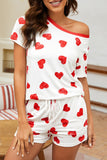 Womens Sleepwear Valentines Heart Short Sleeve Tee and Shorts Lounge Set