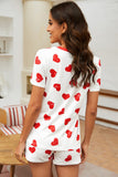 LC4512251-1-S, LC4512251-1-M, LC4512251-1-L, LC4512251-1-XL, LC4512251-1-2XL, White Womens Sleepwear Valentines Heart Short Sleeve Tee and Shorts Lounge Set