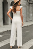 Apricot Ruffle Sleeve Smocked Bodice Wide Leg Jumpsuit for Women LC643773-18