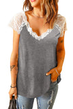 Gray V Neck Eyelash Lace Knit Tank for Women LC253399-11