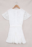 White White Mini Dress Wrap V Neck Floral Lace Short Dress LC224799-1