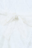 White White Mini Dress Wrap V Neck Floral Lace Short Dress LC224799-1