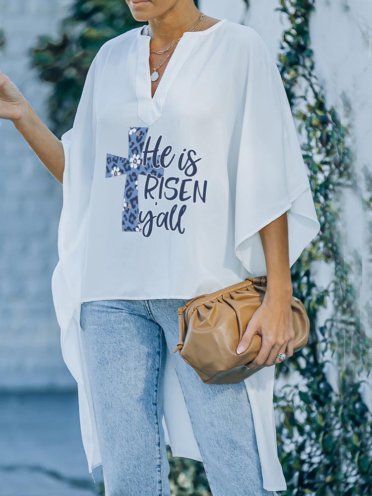 Easter Day Letter Print High Low Blouse Top