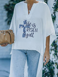 Easter Day Letter Print High Low Blouse Top