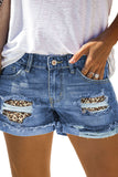 Leopard Plaid Denim Shorts Mid Rise Distressed Cuffed Jeans Shorts LC7831008-20