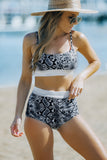 LC411956-22-S, LC411956-22-M, LC411956-22-L, LC411956-22-XL, Multicolor Women's High Waisted Bikini Leopard Two-piece Bathing Suit