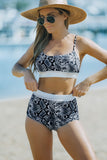 LC411956-22-S, LC411956-22-M, LC411956-22-L, LC411956-22-XL, Multicolor Women's High Waisted Bikini Leopard Two-piece Bathing Suit