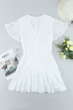 White White Mini Dress Wrap V Neck Floral Lace Short Dress LC224799-1