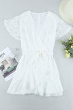 White White Mini Dress Wrap V Neck Floral Lace Short Dress LC224799-1