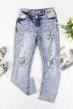 Sky Blue Distressed Faded Splatter Ripped Hole Denim Pants LC783893-4