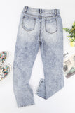 Sky Blue Distressed Faded Splatter Ripped Hole Denim Pants LC783893-4